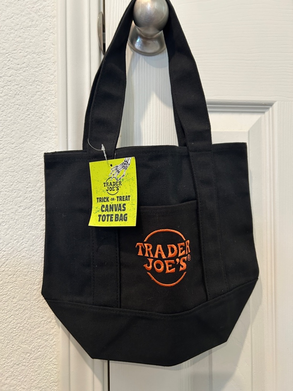 Black Canvas Mini Tote Bag with Orange Logo